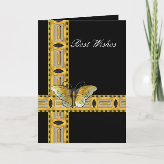 Card Deko Gold Butterfly Beste Wünsche Geburtstag Karte (Vorderseite)