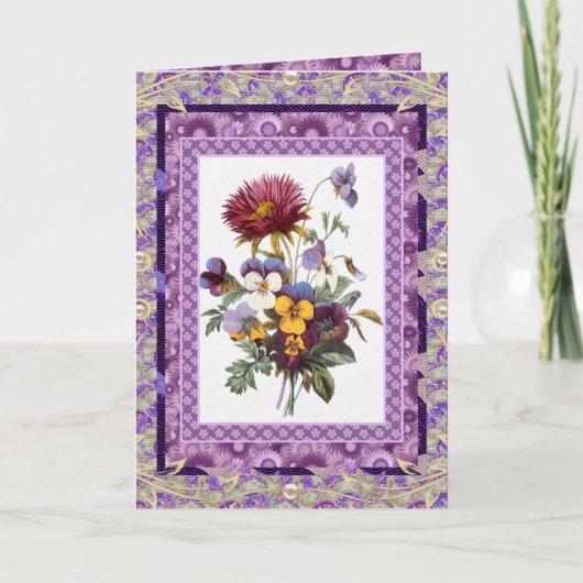 Card Gruß Vintage Blumenmauve-Blume Karte (Vorderseite)