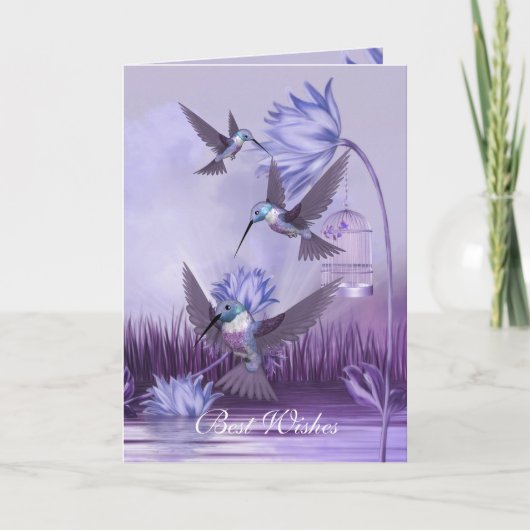 Card Lilac Hummingbird Birds Best Wakes Birthday Karte (Vorderseite)