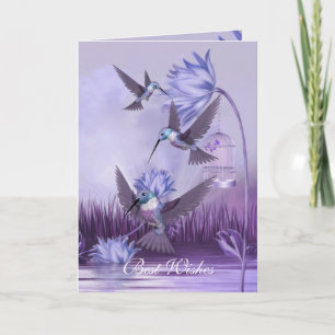 Card Lilac Hummingbird Birds Best Wakes Birthday Karte