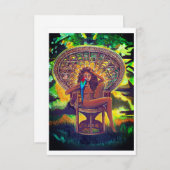 CARD - Mädchen, die im Pfauenstuhl mit Papagei sit Dankeskarte (Vorne/Hinten)