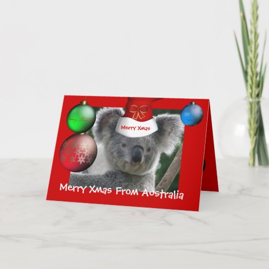 Card Merry Xmas aus Australien Koala Hat Feiertagskarte (Vorderseite)