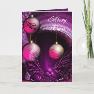 Card Merry Xmas Plum Pink Balls Feiertagskarte