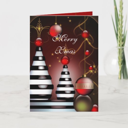 Card Merry Xmas Red Balls Feiertagskarte (Vorderseite)