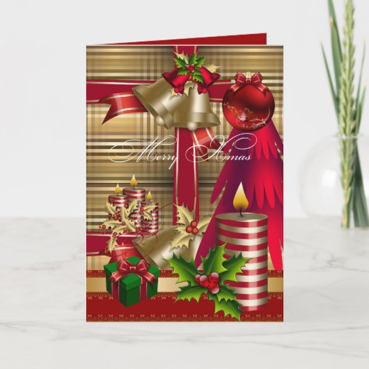 Card Merry Xmas Red Green Gold Weihnachten (Vorderseite)