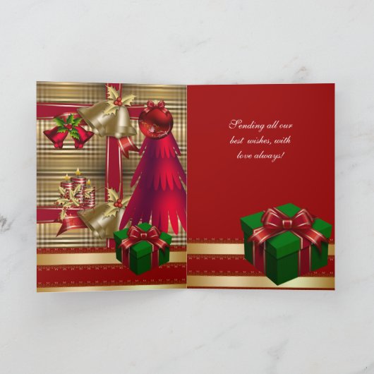 Card Merry Xmas Red Green Gold Weihnachten (Innenseite)