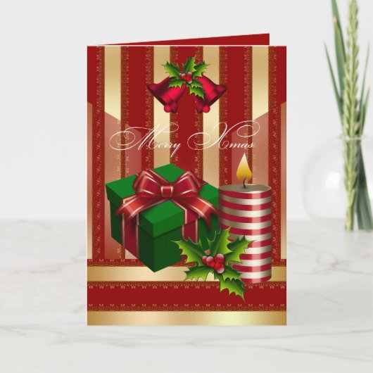 Card Merry Xmas Red Green Gold Weihnachten (Vorderseite)