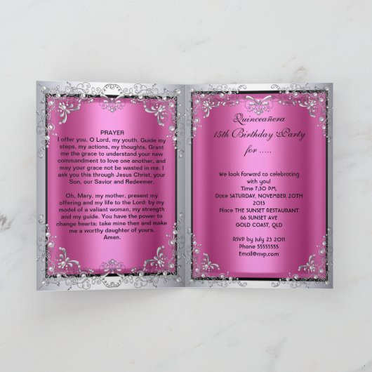 Card Quinceanera Pink Silver Tiara Eiffelturm Einladung (Innenseite)