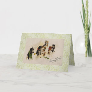 Card Vintage Weihnachtskatzen Hunde tanzen Feiertagskarte