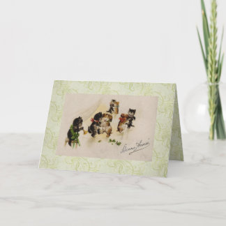 Card Vintage Weihnachtskatzen Hunde tanzen Feiertagskarte