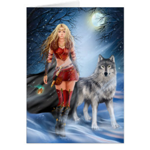 Card Winter Kriegerprinzessin und Wolf