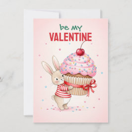 Card With Cute Bunny Hugs A Giant Cupcake  Feiertagskarte