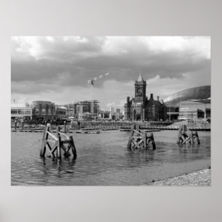 Cardiff Bay, Cardiff, Wales - Schwarz und Weiß Poster