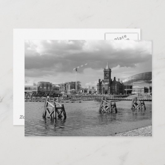 Cardiff Bay, Cardiff, Wales - Schwarz und Weiß Postkarte (Vorne/Hinten)