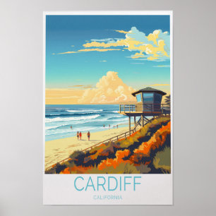 Cardiff California Reiseplakat, Cardiff Surfen Poster