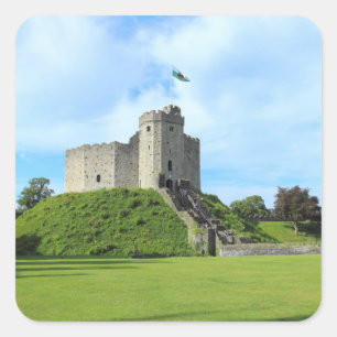 Cardiff Castle Behalt II Quadratischer Aufkleber