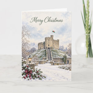 Cardiff Norman Keep Wasserfarben Frohe Weihnachten