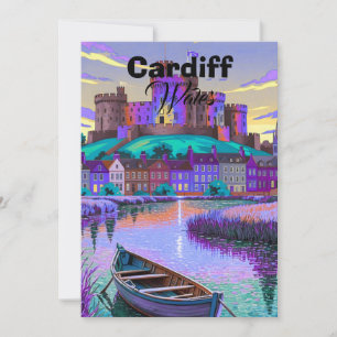 Cardiff Wales Reiseplakat, Cardiff Stadt Wandkunst Einladung