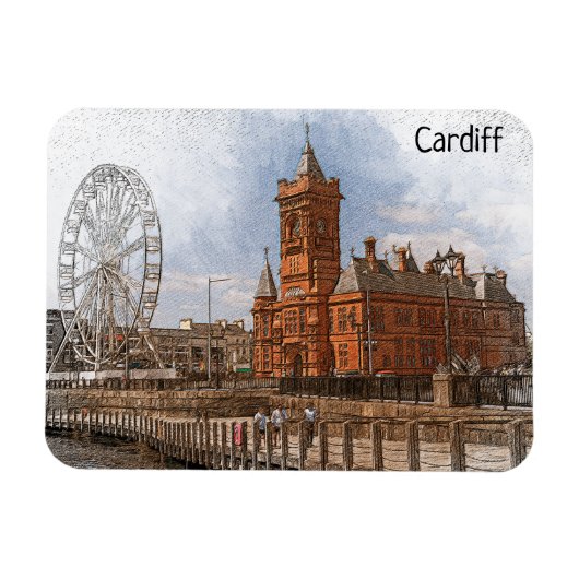 Cardiff Wales UK Vintage Travel Magnet (Horizontal)