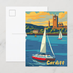 Cardiff Wales Vintage Retro Reiseillustration Postkarte