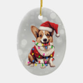 Cardigan Corgi Dog in Weihnachtslicht ummantelt Keramik Ornament (Vorne)