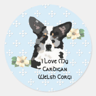 Cardigan Welsh Corgi, blau mit weißer Diamanten Runder Aufkleber