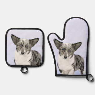 Cardigan Welsh Corgi Blue Merle Malerei Dog Art Ofenhandschuh & Topflappen-Set