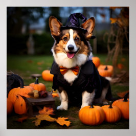 Cardigan Welsh Corgi Dog in Halloween-Party Poster