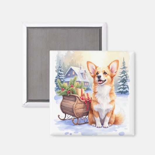 Cardigan Welsh Corgi Festive Schlitten Weihnachtsk Magnet (Vorderseite/Rückseite)