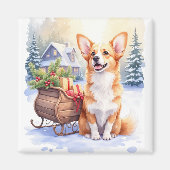 Cardigan Welsh Corgi Festive Schlitten Weihnachtsk Magnet (Vorne)