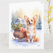 Cardigan Welsh Corgi Festive Sleigh Christmas Art Karte (Gelbe Blume)