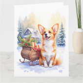Cardigan Welsh Corgi Festive Sleigh Christmas Art Karte (Vorderseite)