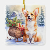 Cardigan Welsh Corgi Festive Sleigh Christmas Art Keramikornament (Vorderseite)