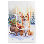 Cardigan Welsh Corgi Festive Sleigh Christmas Art Mittlere Geschenktüte (Rückseite)