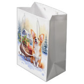 Cardigan Welsh Corgi Festive Sleigh Christmas Art Mittlere Geschenktüte (Rückseite Schrägansicht)