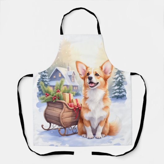 Cardigan Welsh Corgi Festive Sleigh Christmas Art Schürze (Vorderseite)
