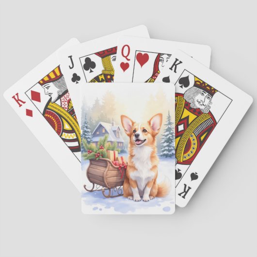 Cardigan Welsh Corgi Festive Sleigh Christmas Art Spielkarten (Rückseite)