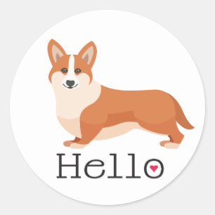 Cardigan Welsh Corgi Hallo Welpenhund Cartoon Runder Aufkleber