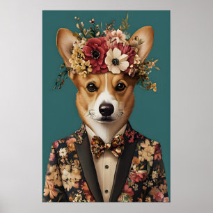 Cardigan Welsh Corgi im Anzug Poster, Corgi Poster