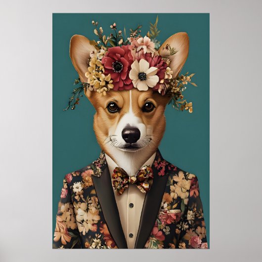 Cardigan Welsh Corgi im Anzug Poster, Corgi Poster (Vorne)