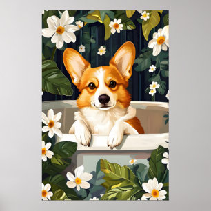 Cardigan Welsh Corgi Im Badewanne-Poster, Lustiger Poster