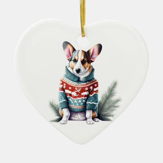Cardigan Welsh Corgi im Weihnachtsspass Keramik Ornament (Vorne)