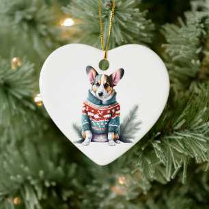 Cardigan Welsh Corgi in Weihnachtspullover Spaß Keramik Ornament