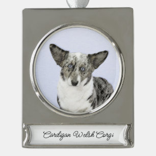Cardigan Welsh Corgi Painting - Original Dog Art Banner-Ornament Silber