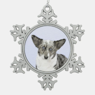 Cardigan Welsh Corgi Painting - Original Dog Art Schneeflocken Zinn-Ornament