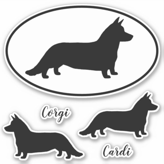 Cardigan Welsh Corgi Silhouetten Vinyl Sticker Set (Vorderseite)