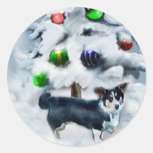 Cardigan Welsh Corgi Weihnachten Runder Aufkleber