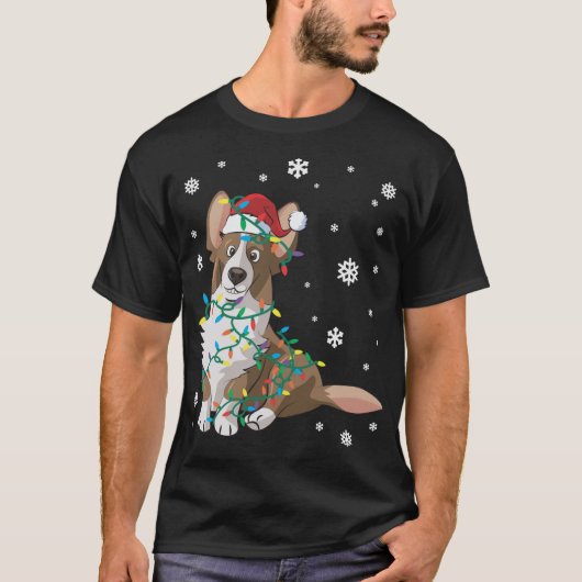 Cardigan Welsh Corgi wrapped in Christmas Lights D T-Shirt (Vorderseite)