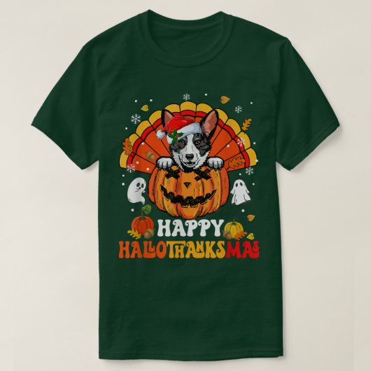 Cardigan Welsh Corgis Dog Happy Hallothanksmas Hal T-Shirt (Design vorne)