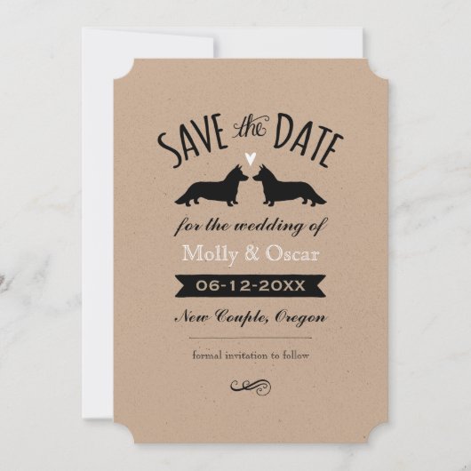 Cardigan Welsh Corgis Wedding Save the Date (Vorderseite)